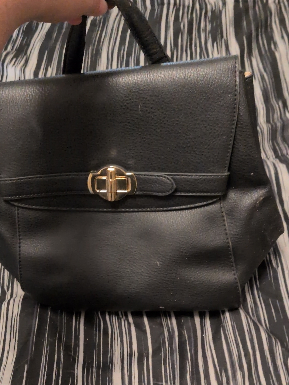 JustFab Black Satchel with Gold Turn-Lock
